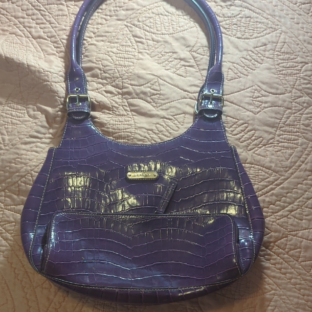 Purple Crocodile-Embossed Handbag